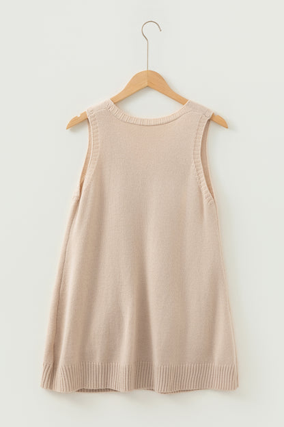 Delicacy Ribbed Deep V Neckline Front Pocketed Loose Tunic Sweater Vest