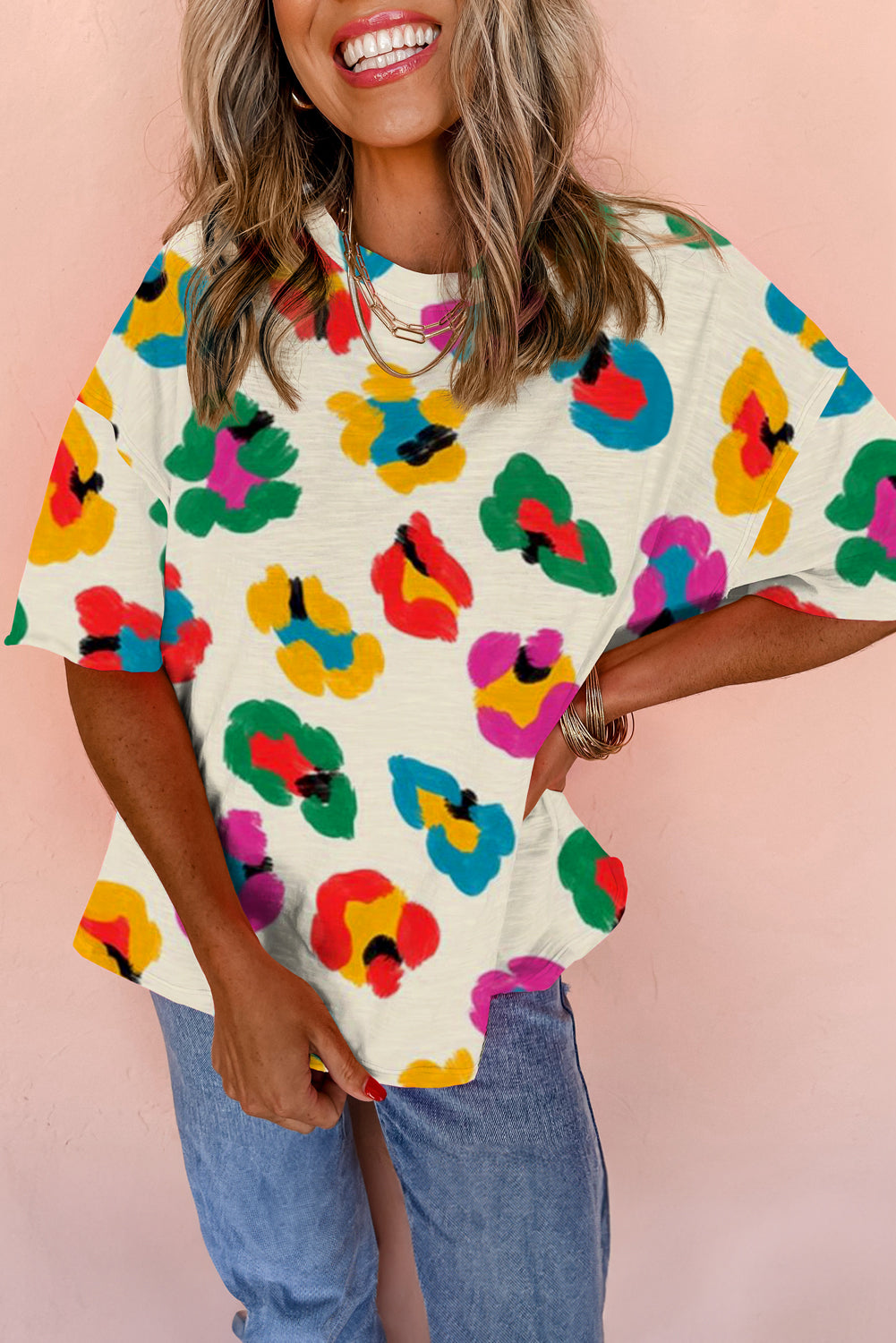 Green Leopard Drop Shoulder Oversize Tee