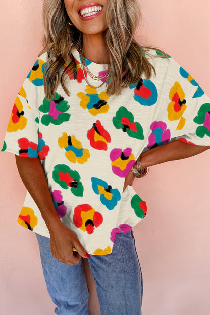 Green Leopard Drop Shoulder Oversize Tee