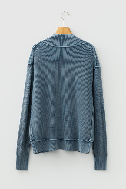 Chestnut Mineral Wash Exposed Seam Patchwork Knit Open Sweater Cardigan