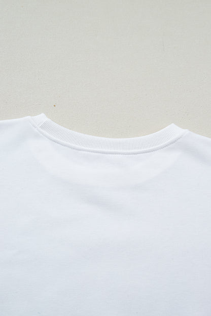 White Solid Color Dropped Shoulder Long Sleeve Top