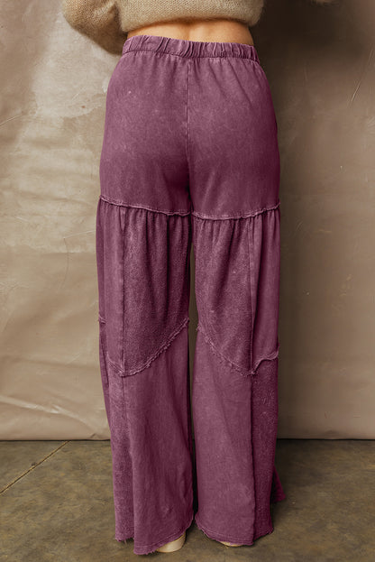 Ashleigh Blue Careys Mineral Wash Tiered Wide Leg Patchwork Drawstring Pants