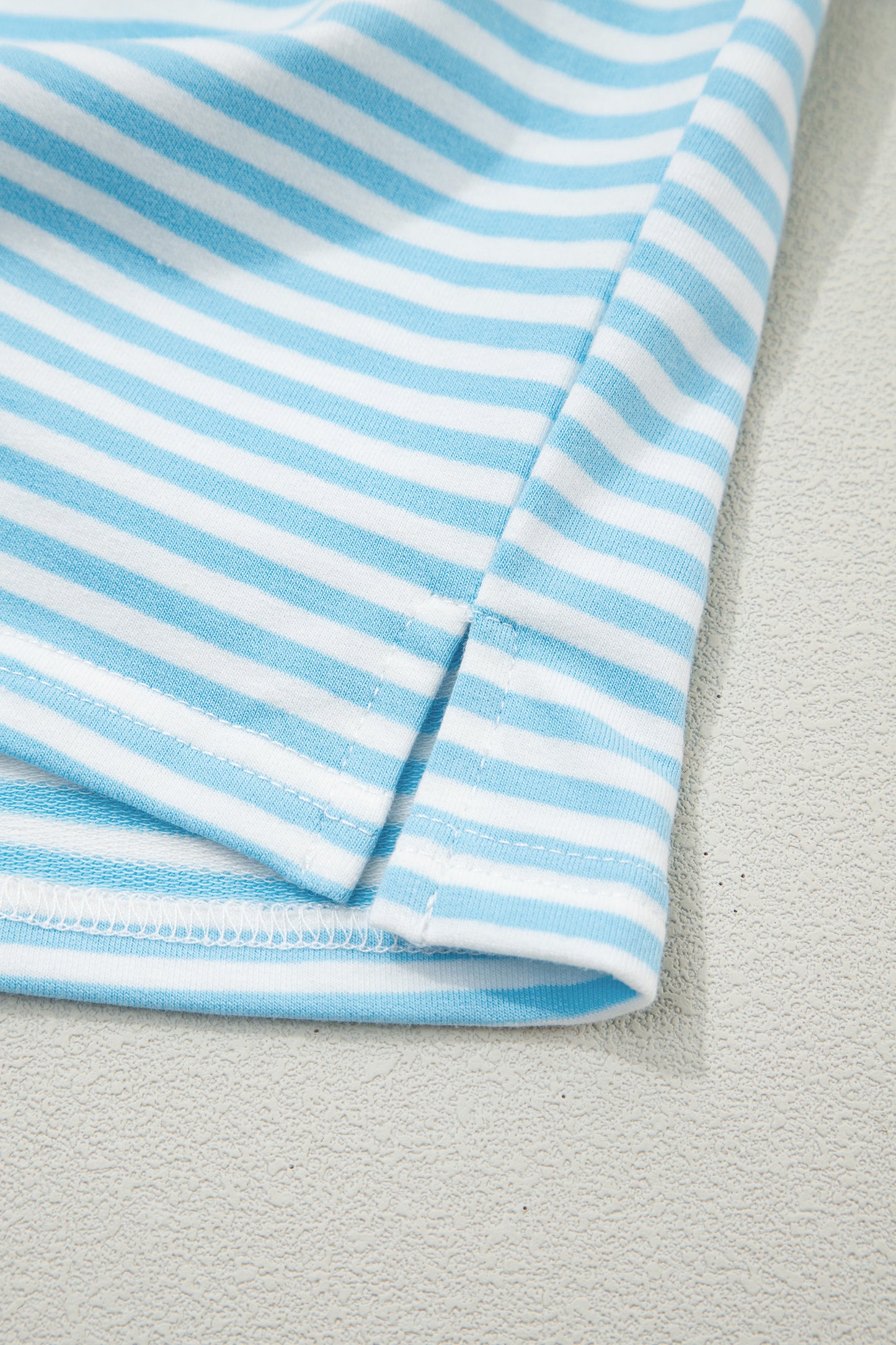 Sky Blue Stripe Oversize Mock Neck Sweatshirt and Shorts Set
