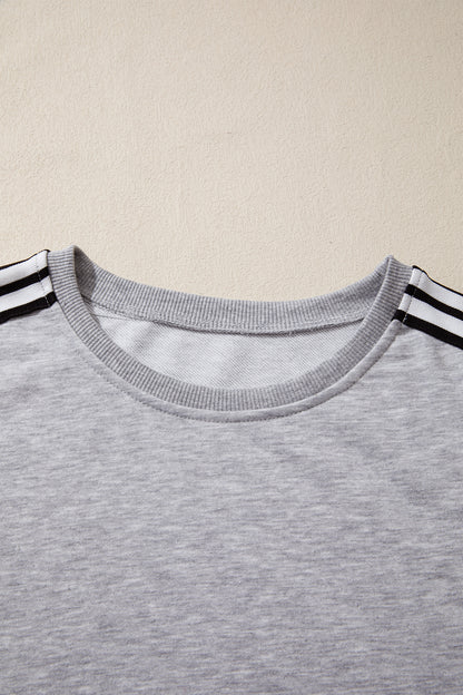 Light Grey Patchwork Detail Raw Edge Oversize Tee
