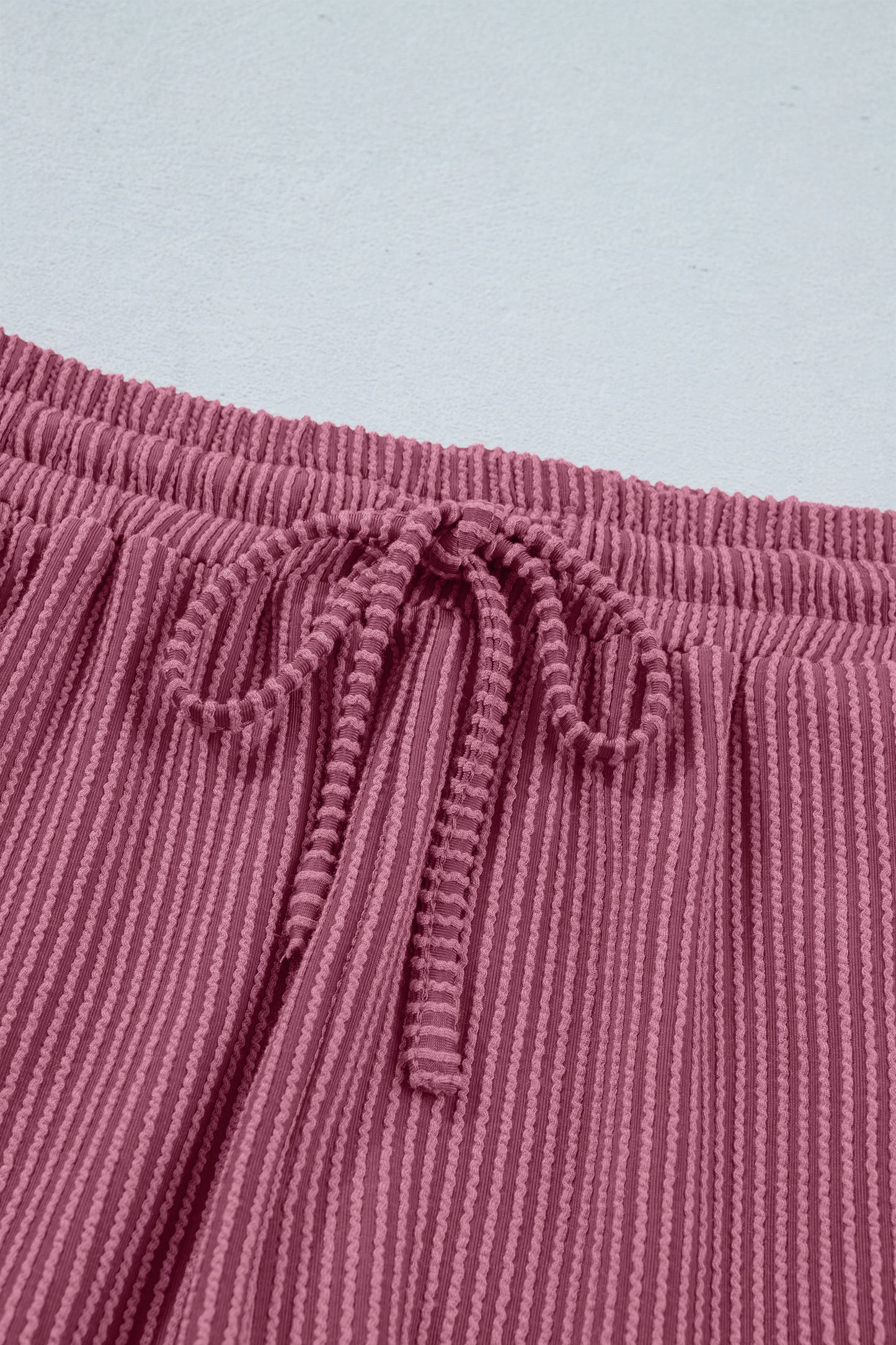 Pitaya Pink Twisted Ribbed Loose Tee Drawstring Elastic Waist 2pcs Short Set