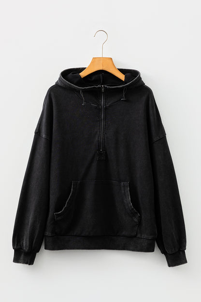 Ashleigh Blue Half Zip Kangaroo Pocket Mineral Wash Baggy Hoodie