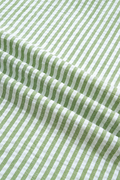 Green Stripe Shirt Collar Half Sleeve Blouse