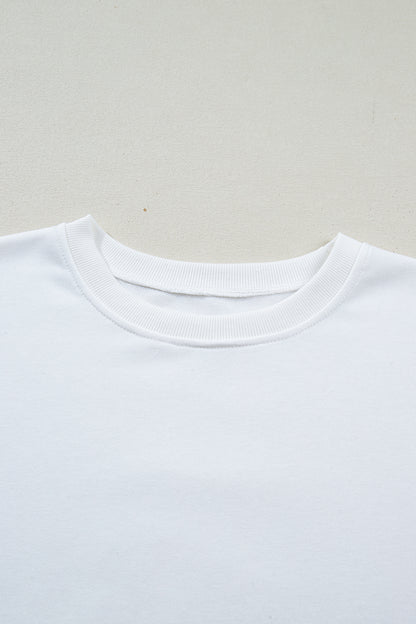 White Solid Color Dropped Shoulder Long Sleeve Top