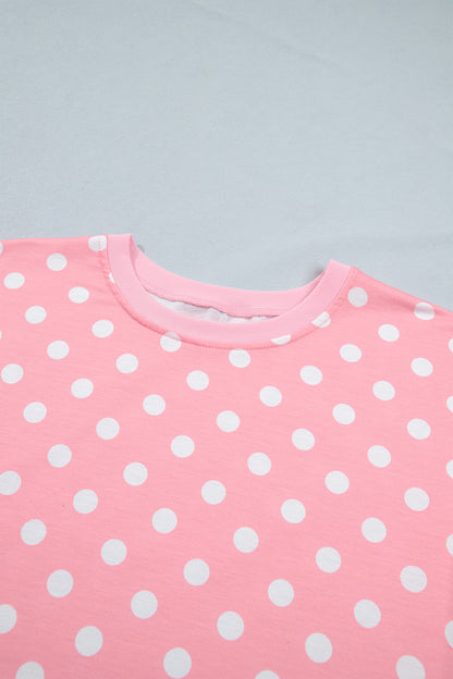 Green Polka Dot Oversized Top Drawstring Short Set