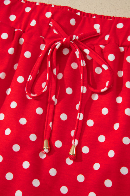 Black Polka Dot Drawstring Casual Mini Skort