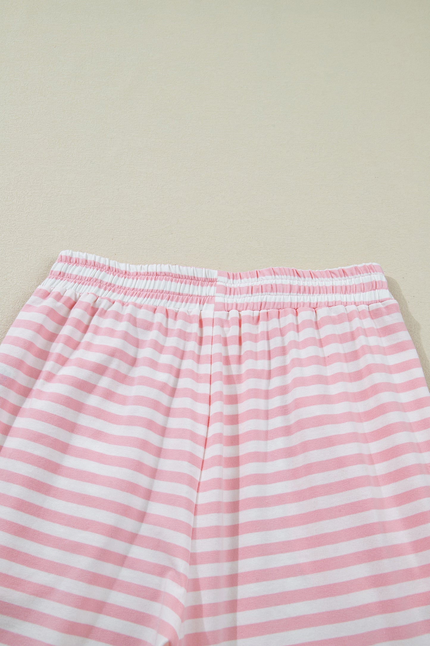 Rose Stripe Drop Shoulder Round Neck Top and Buttoned Straight Pants Two Piece Set
