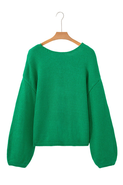 Fiery Red Festive Bow Backless Bubble Sleeve Sweater