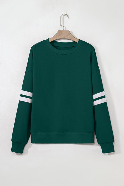 Navy Blue Varsity Striped Detail Drop Shoulder Oversized Sweatshirt