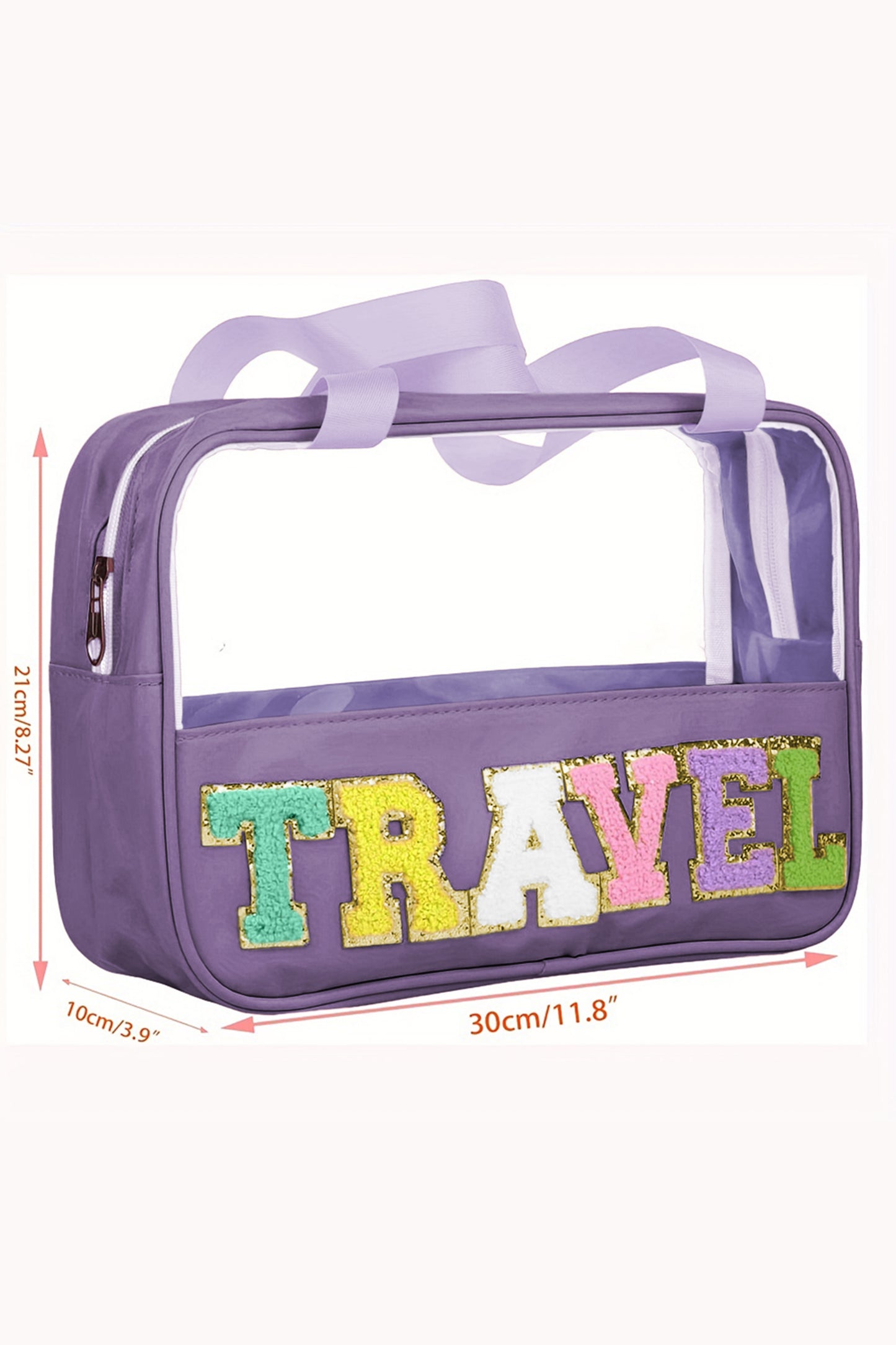 Light Pink TRAVEL Chenille Letter Clear PVC Makeup Bag