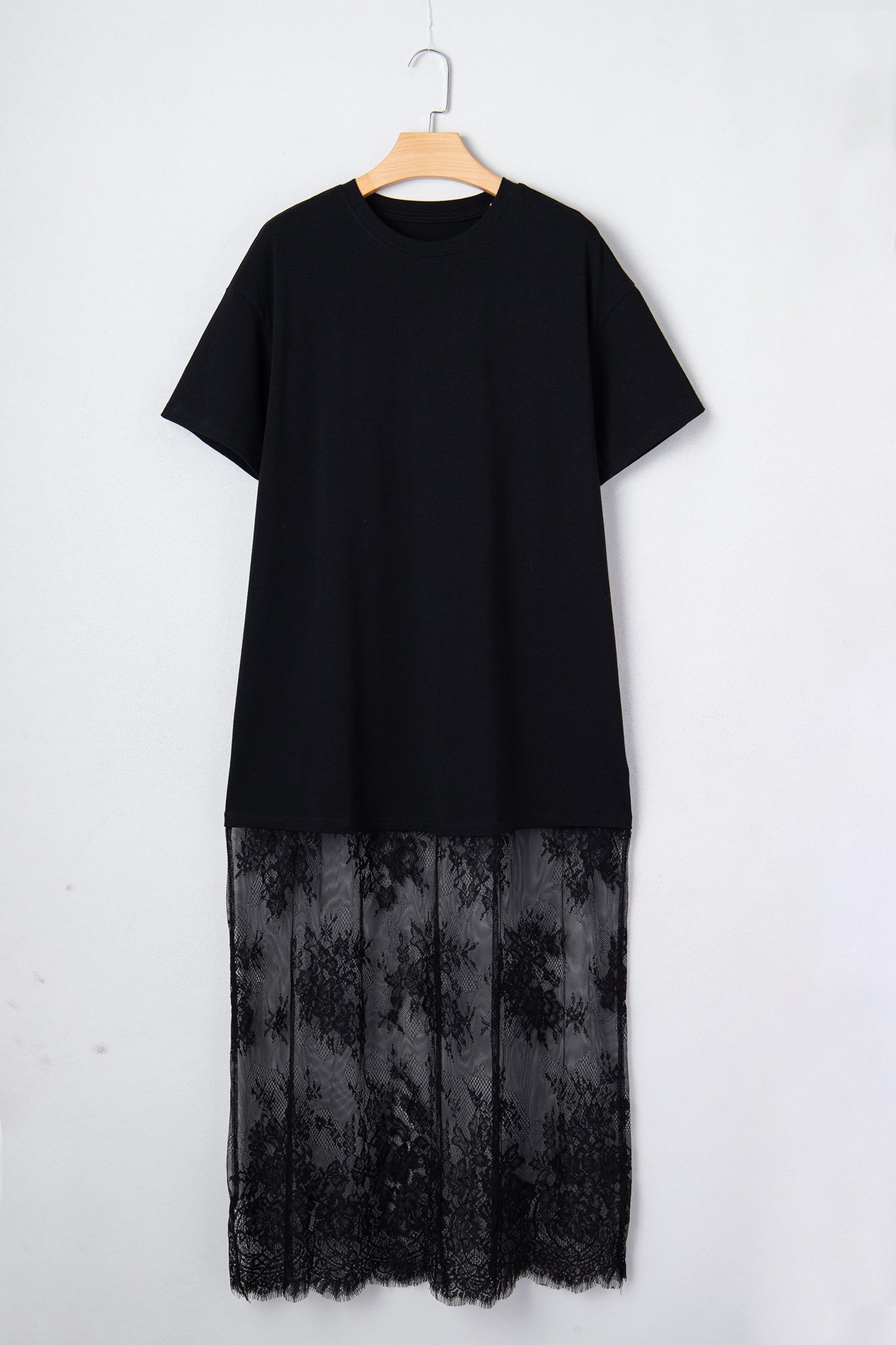 Red Sandalwood Floral Patchwork Short Sleeve T Shirt Loose Maxi Dress