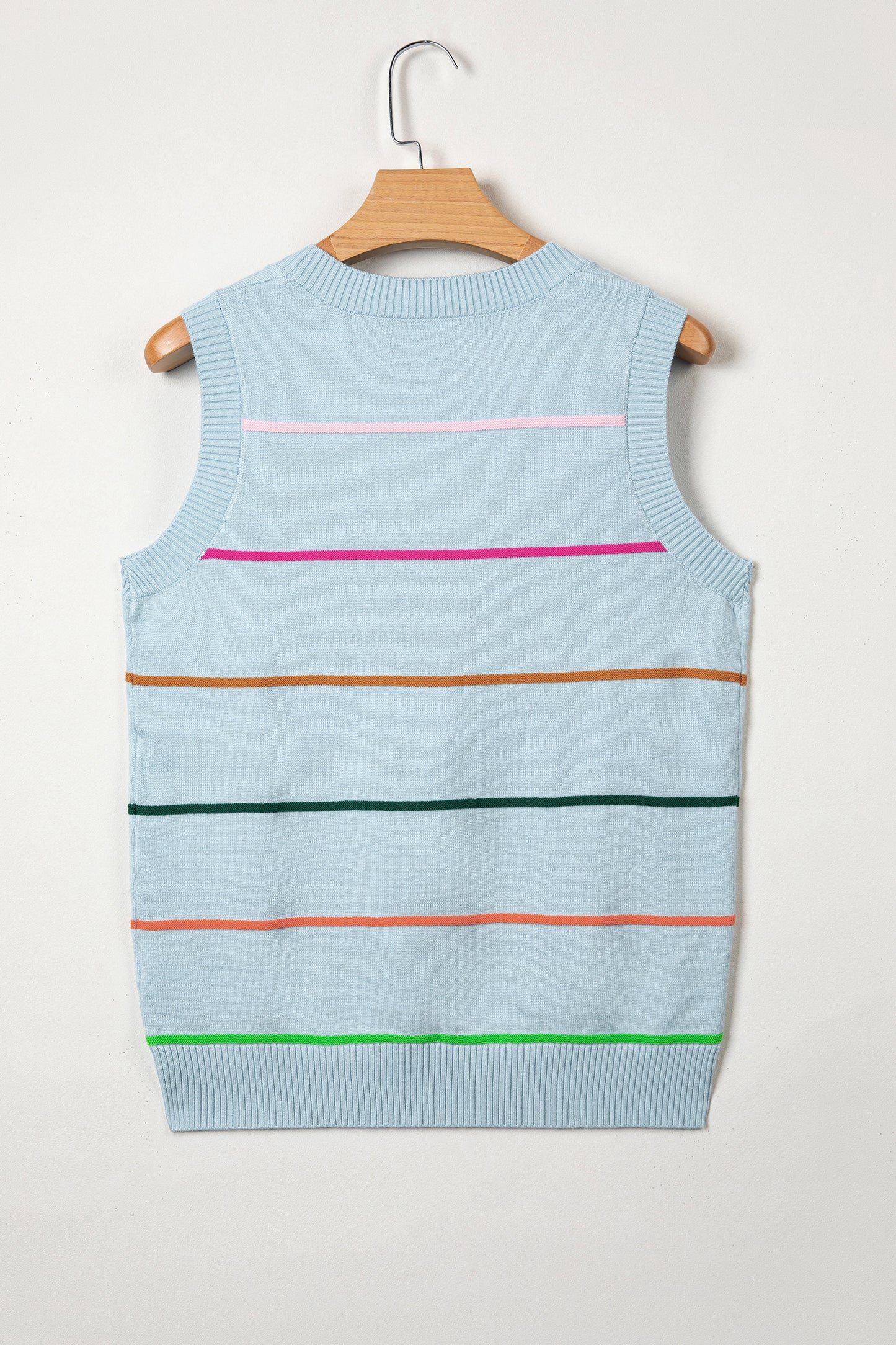 Sky Blue Stripe Round Neck Knitted Sweater Tank