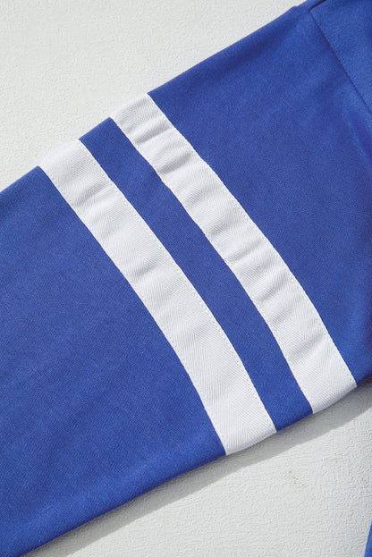 Sky Blue Varsity Striped Detail Drop Shoulder Oversized Sweatshirt