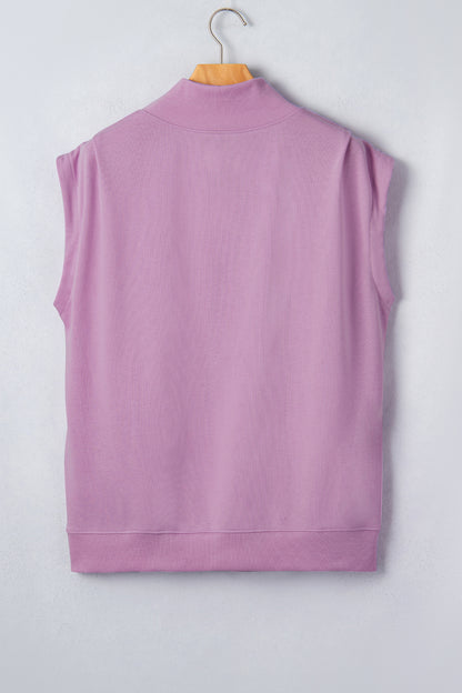 Phalaenopsis Solid Color High Neck Cap Sleeve Loose Top