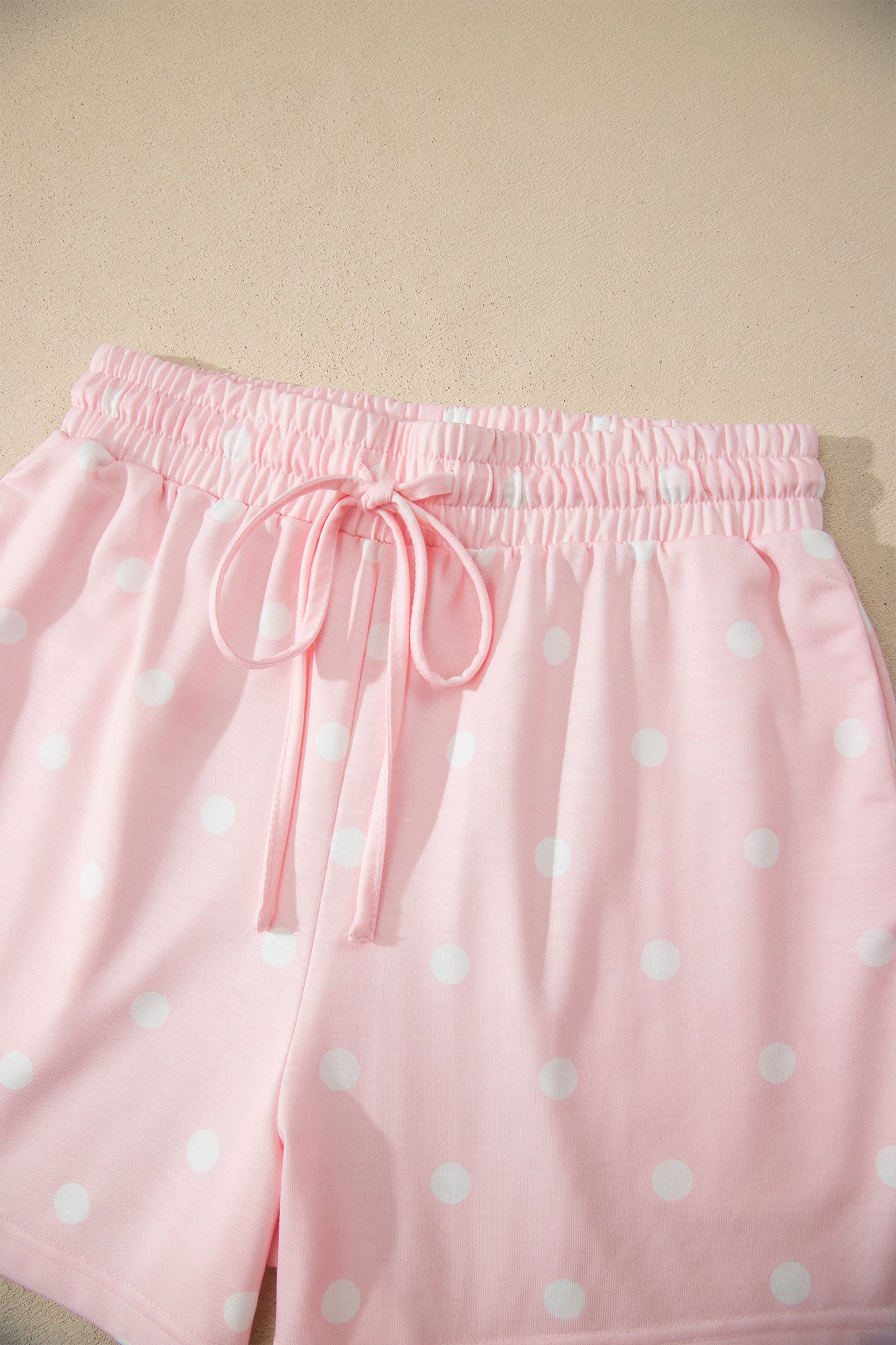 Black Exposed Seam Detail Polka Dot Loose Tee Drawstring Shorts Set