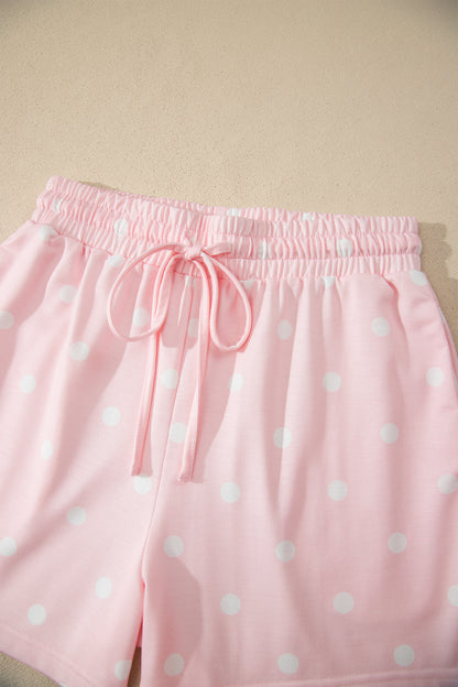 Black Exposed Seam Detail Polka Dot Loose Tee Drawstring Shorts Set