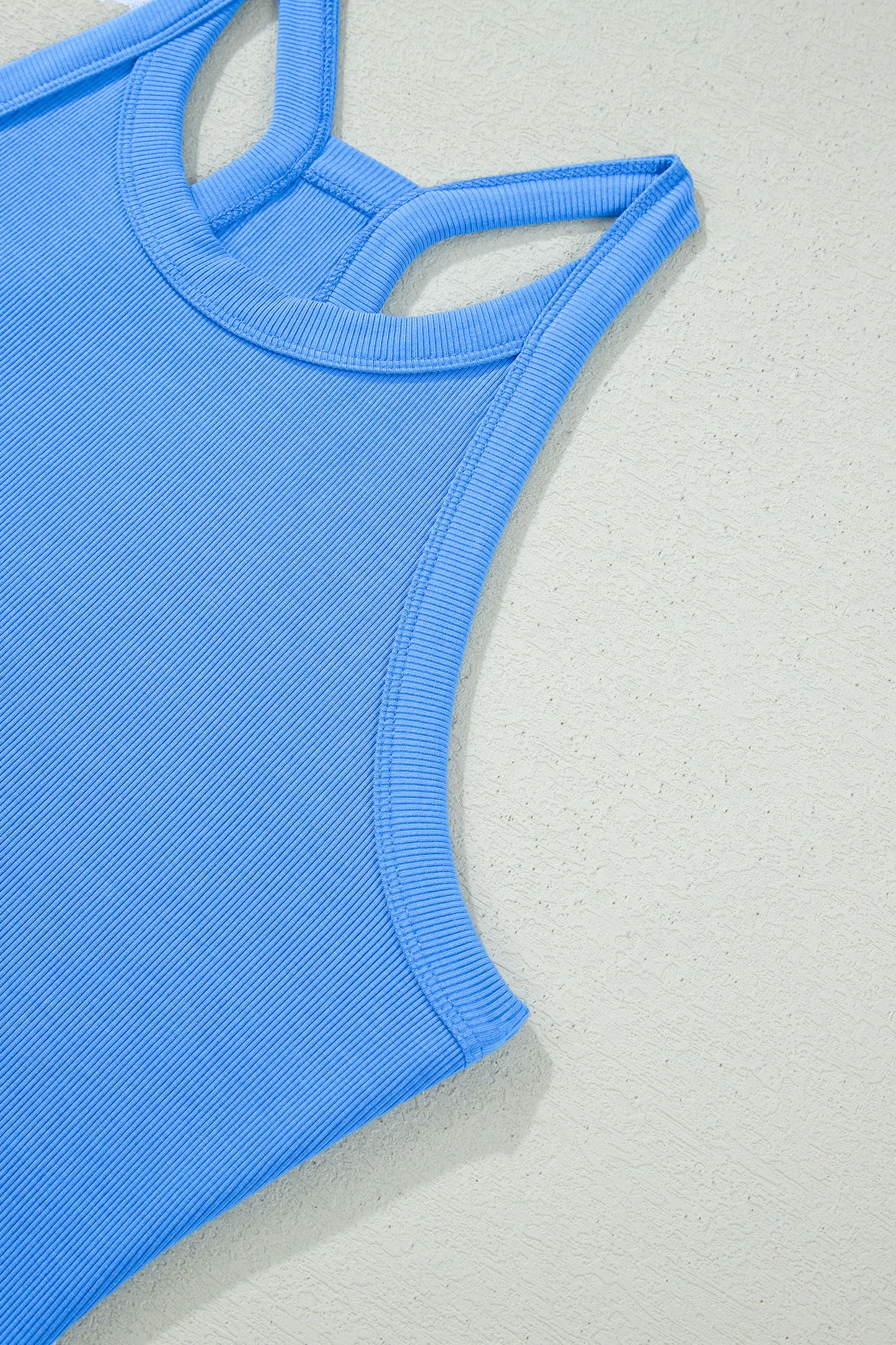 Sky Blue Slim Tank Top Elastic High Waist Shorts 2pcs Outfit