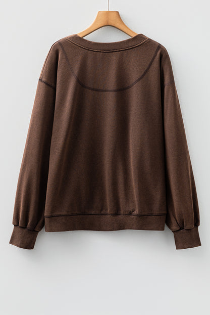 Coffee Button Front V Neck Casual Cardigan