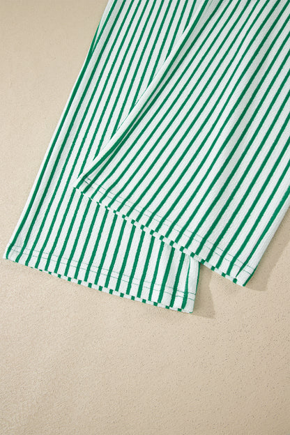 Sky Blue Stripe Crew Neck Tee Drawstring Waist Cropped Pants Set