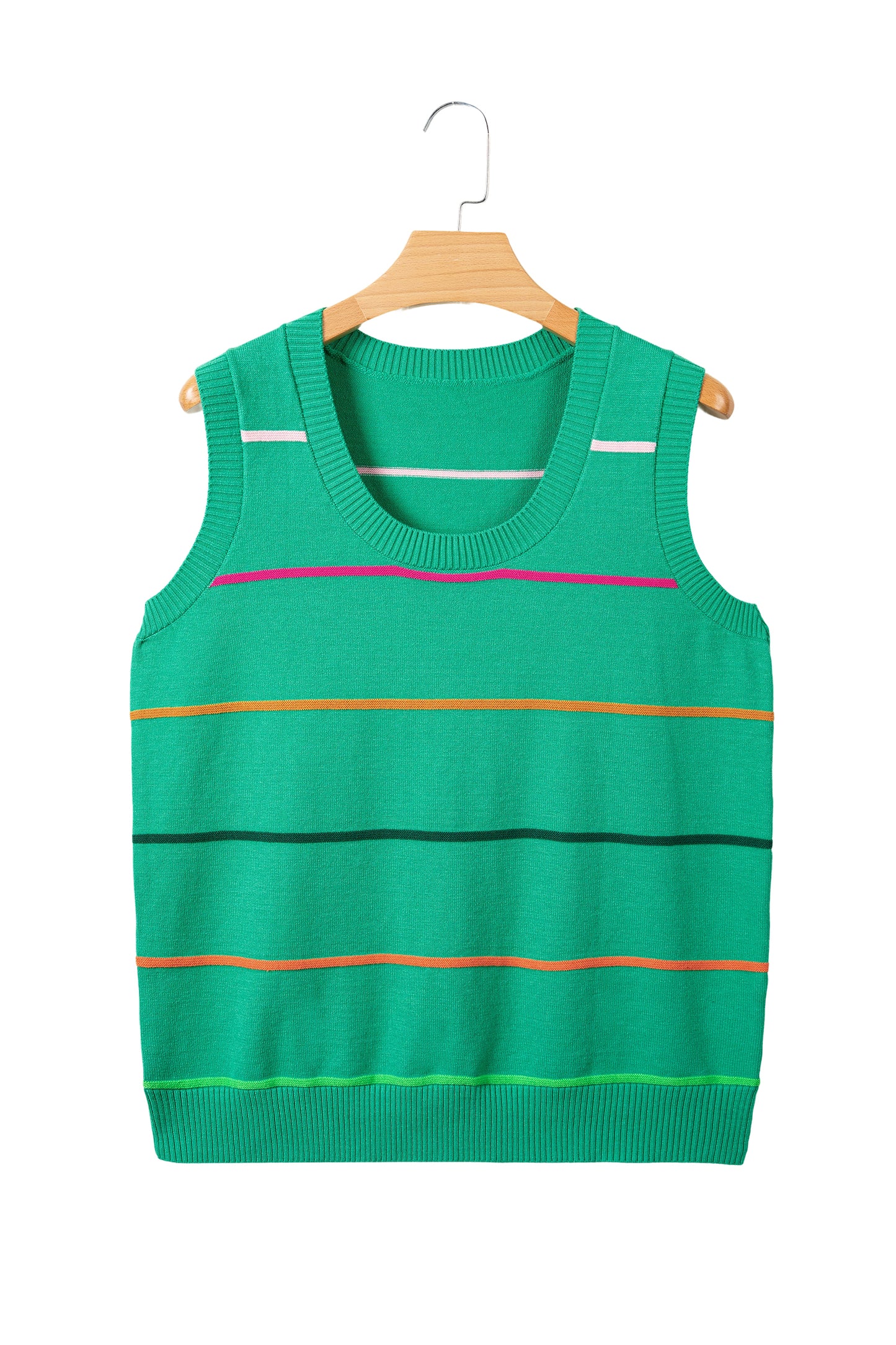 Sky Blue Stripe Round Neck Knitted Sweater Tank