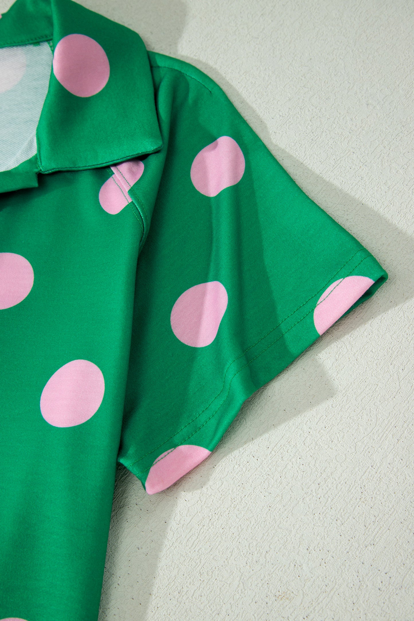 Pink Polka Dot Print V Neck Tee Short Set