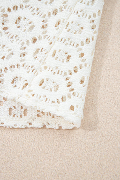 Beige Flower Lace V Neck Ruffled Sleeve Top