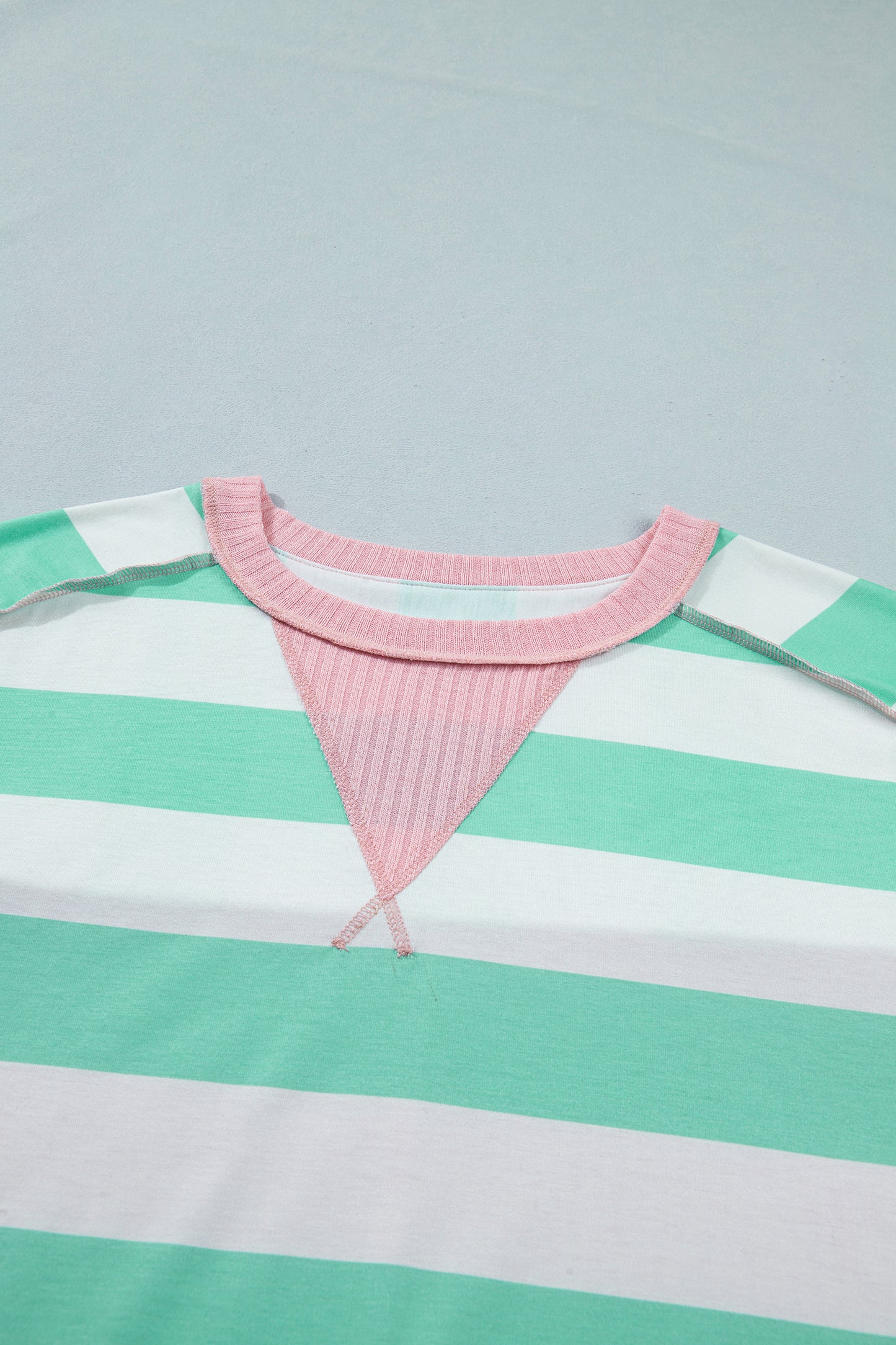 Pink Stripe Exposed Seam Ribbed Patchwork Oversized Tee
