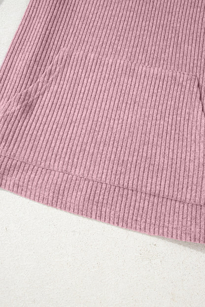 Clearly Aqua Ribbed Texture Drop Shoulder Henley Knit Top