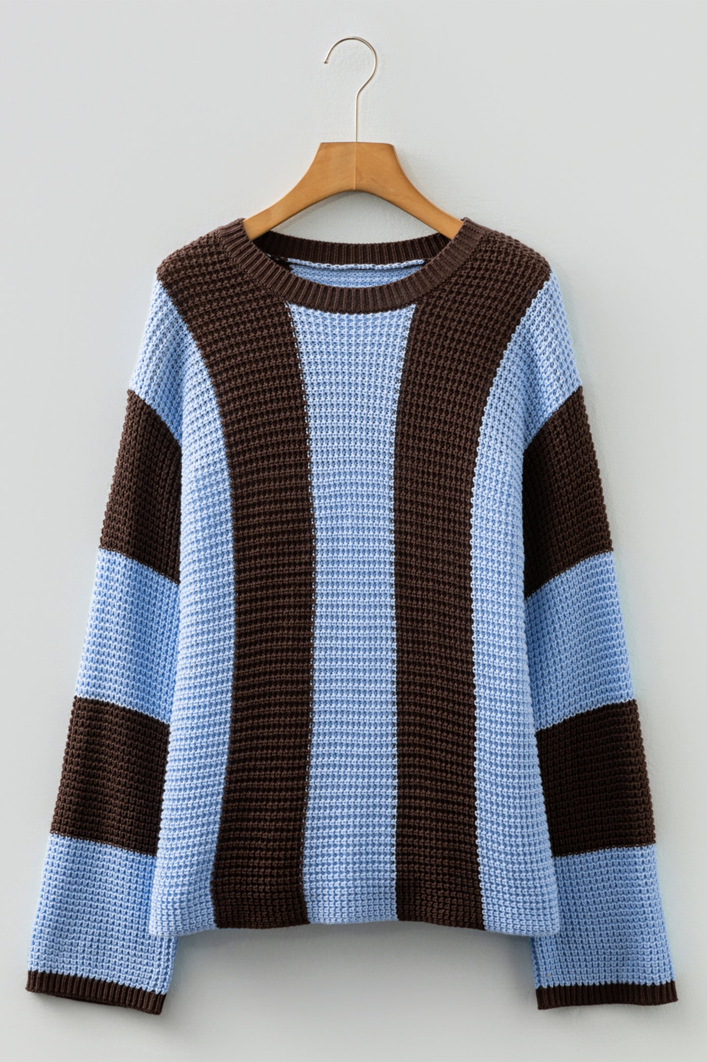 Fushia Striped Color Block Thermal Textured Knit Drop Shoulder Sweater