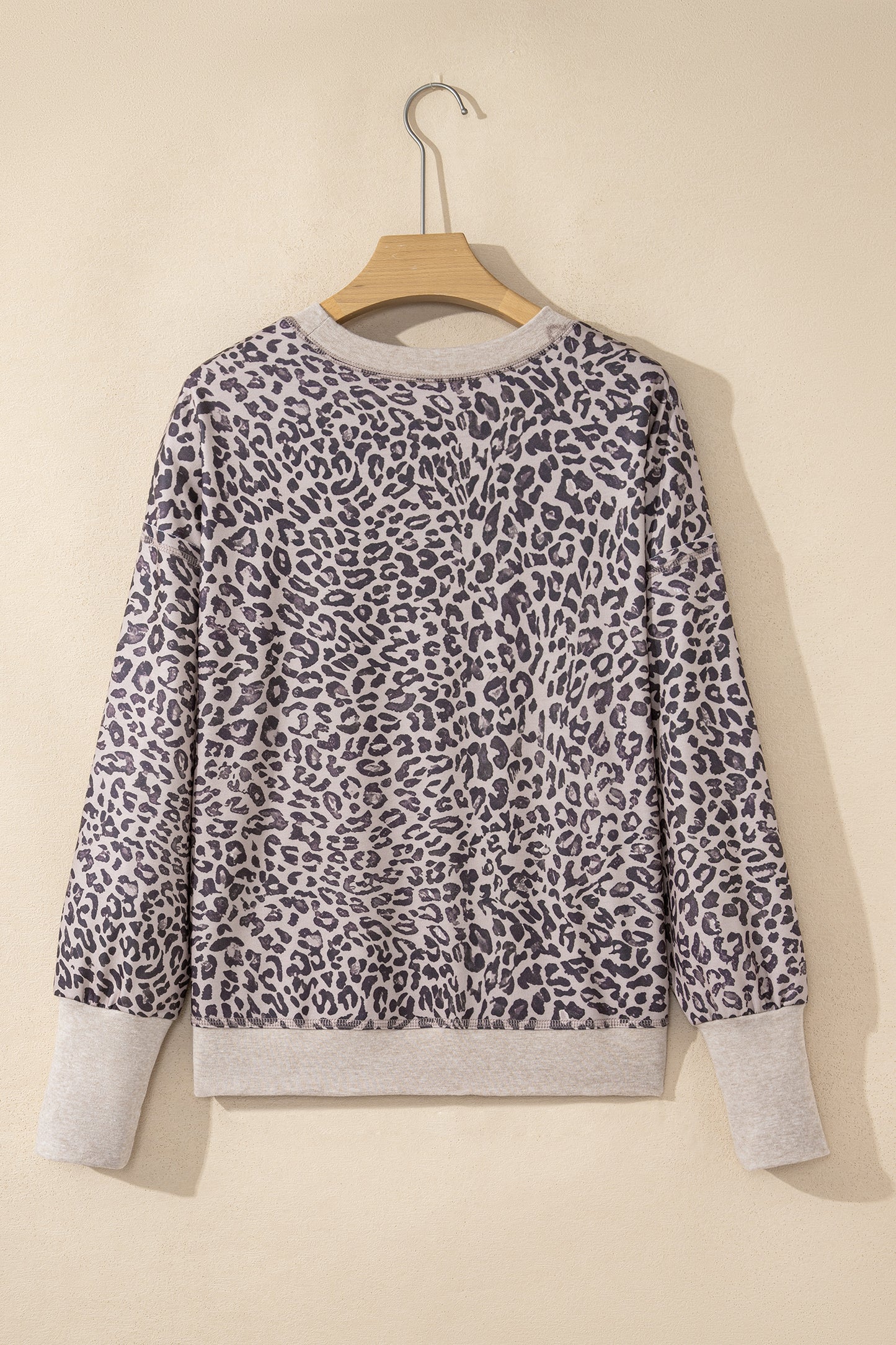 Pink Leopard Print Patchwork Crew Neck Sweatshirt
