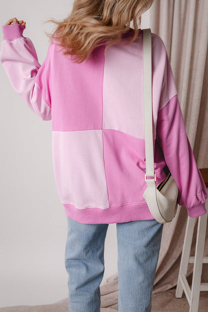 Color black Colorblock Henley High Low Oversize Sweatshirt