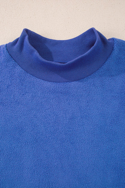 Dark Blue Oversize Drop Shoulder Reversible Mock Neck Sweatshirt