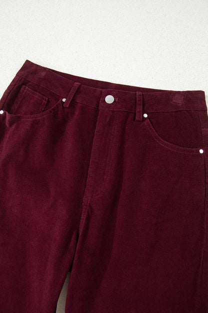 Vineyard Green Corduroy Solid Color High Waist Wide Leg Pants