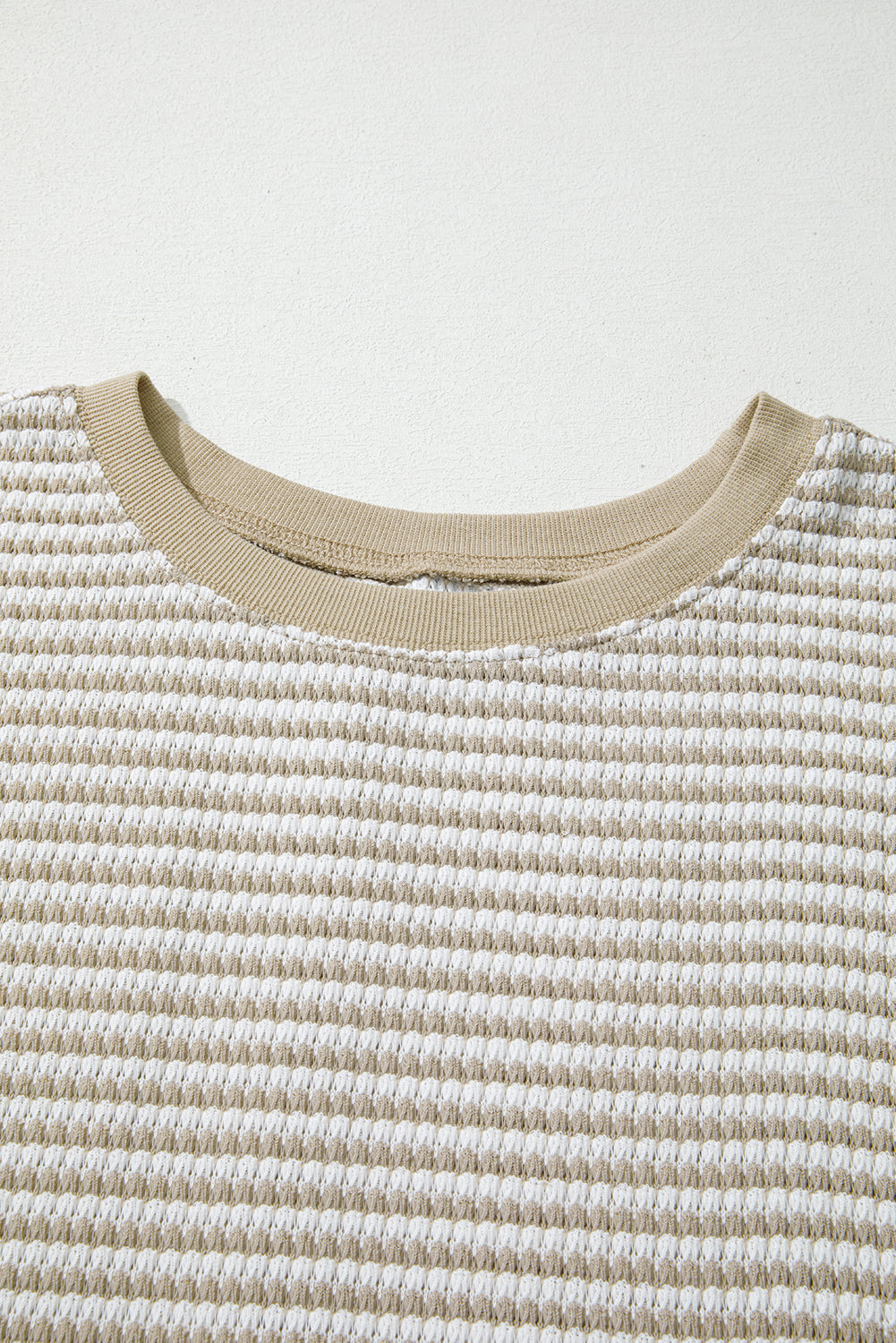 Brown Stripe Plus Size Breathable Knit Ribbed Trim Long Sleeve Top