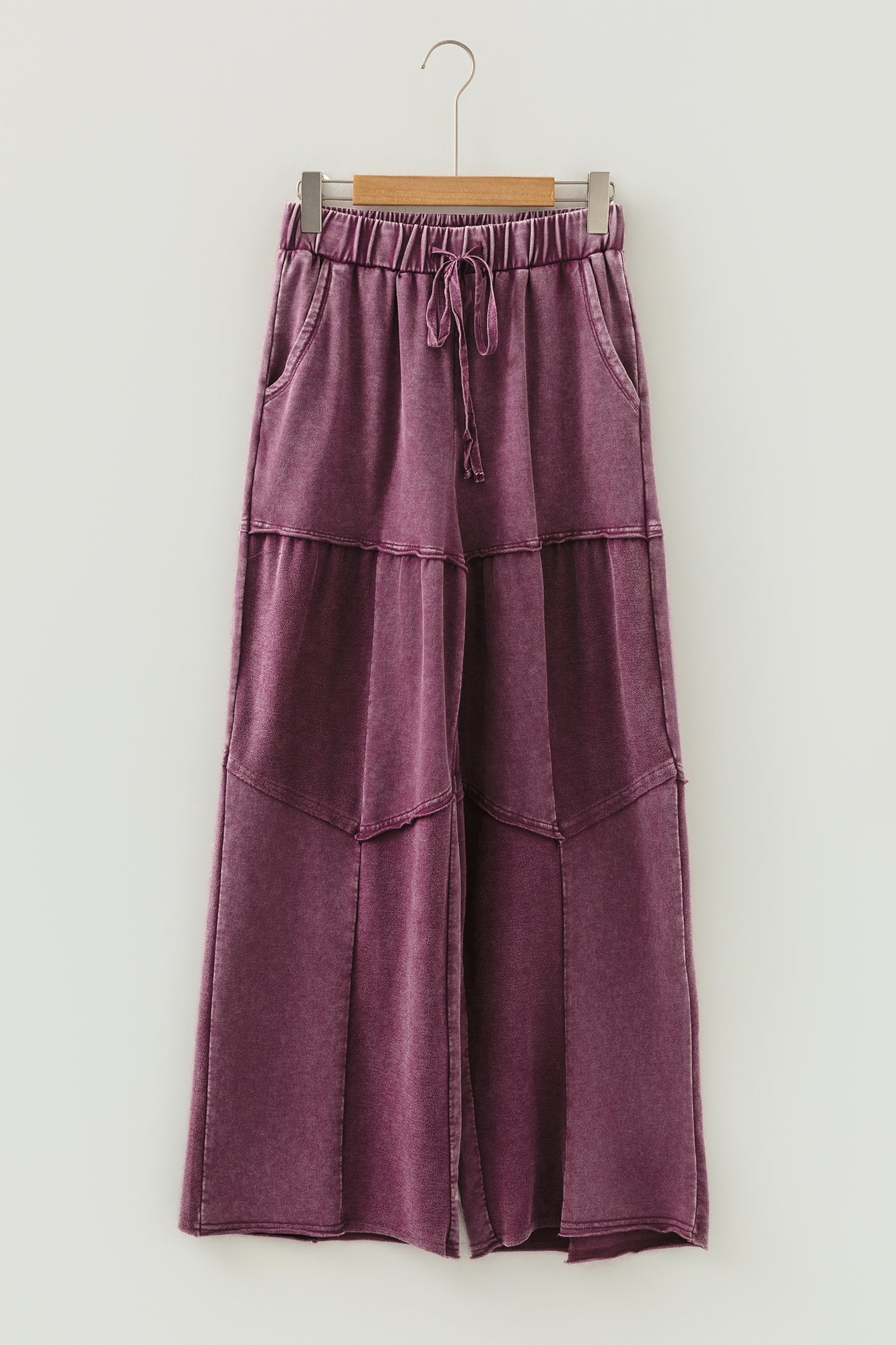 Ashleigh Blue Careys Mineral Wash Tiered Wide Leg Patchwork Drawstring Pants