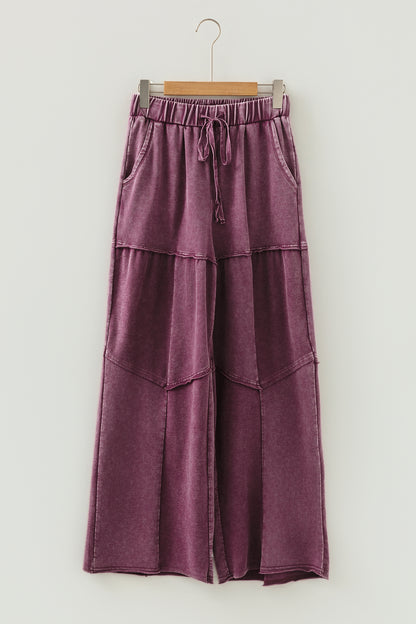 Ashleigh Blue Careys Mineral Wash Tiered Wide Leg Patchwork Drawstring Pants