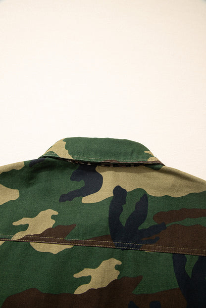 Brown Leopard Camo Patchwork Oversize Shacket