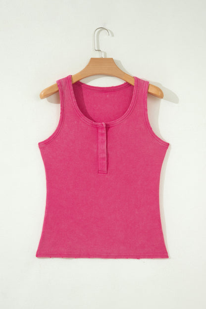 Blue Vintage Distressed Ribbed Mineral Wash Tank Top