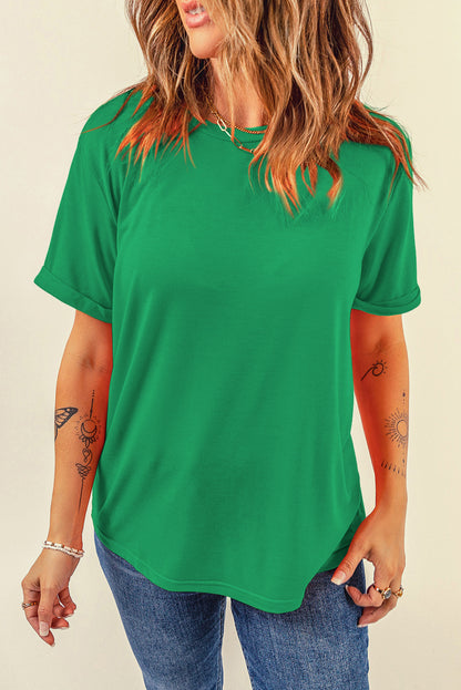 Red Casual Plain Crew Neck Tee