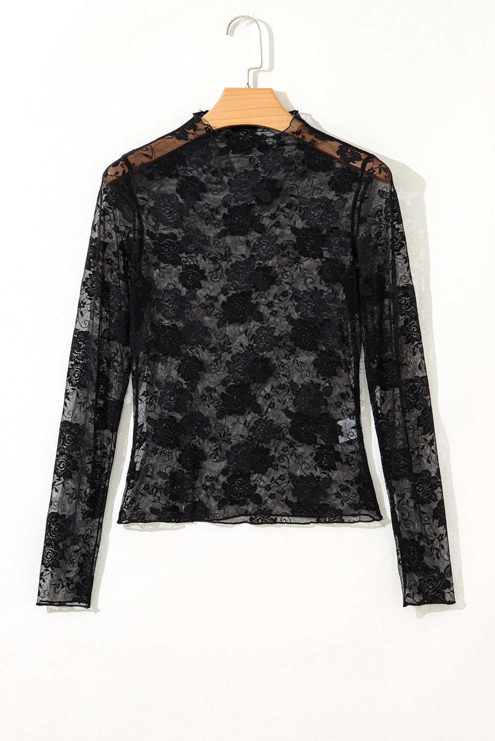 White Sheer Floral Lace Mesh Mock Neck Long Sleeve Top
