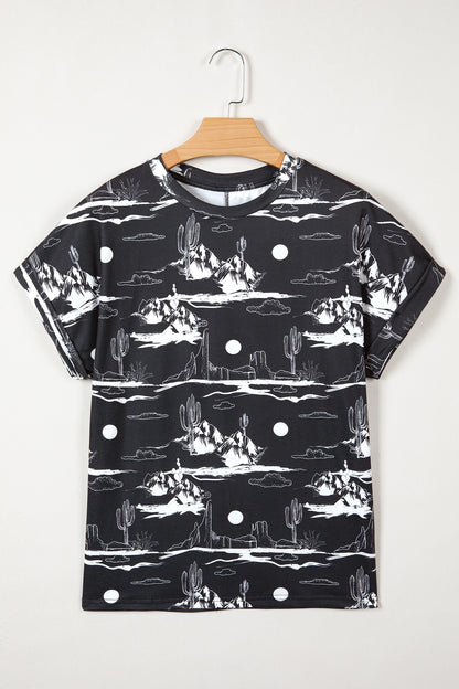 Chestnut Desert Sand Print Short Sleeve Knit Top