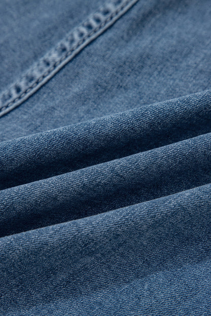 Dusk Blue Flap Pockets Denim Shorts