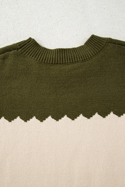 Black Colorblock Crew Neck Drop Shoulder Sweater