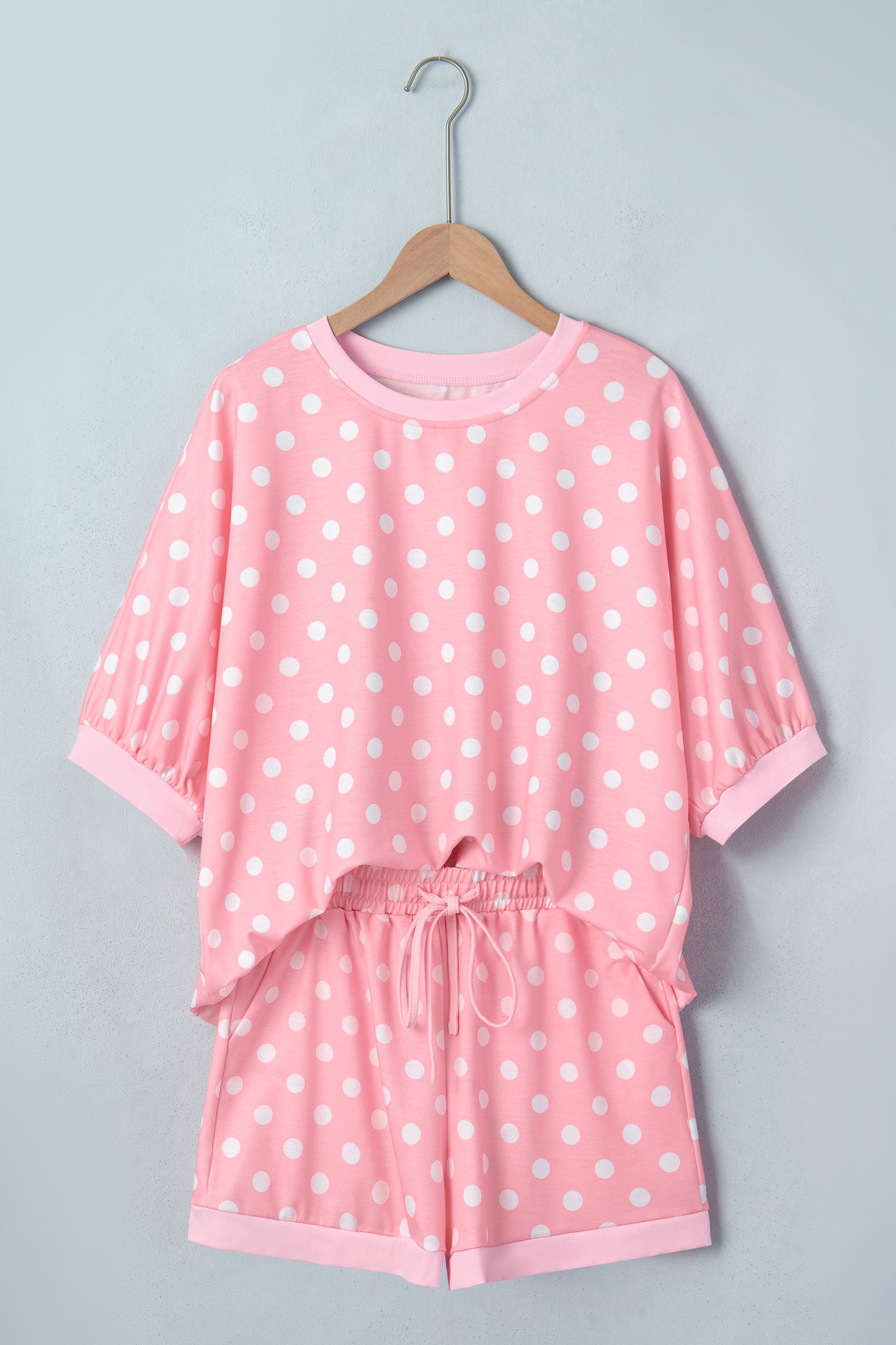 Green Polka Dot Oversized Top Drawstring Short Set