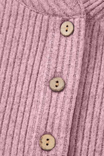 Clearly Aqua Ribbed Texture Drop Shoulder Henley Knit Top