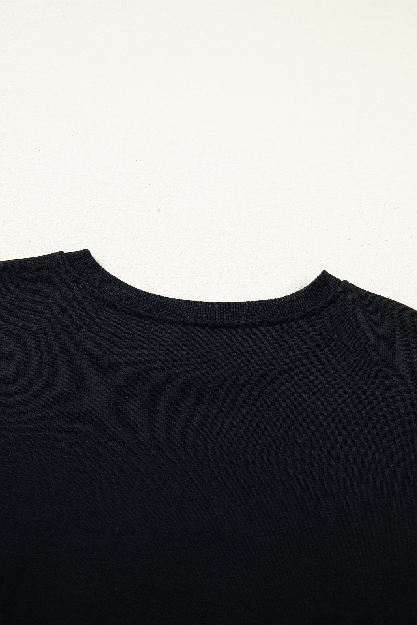 Black Solid Color Dropped Shoulder Long Sleeve Top